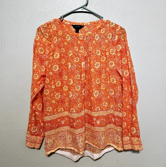J. Crew Tops - J.Crew Size 4 Cotton Voile Popover Floral Print Peasant Long Sleeve Top